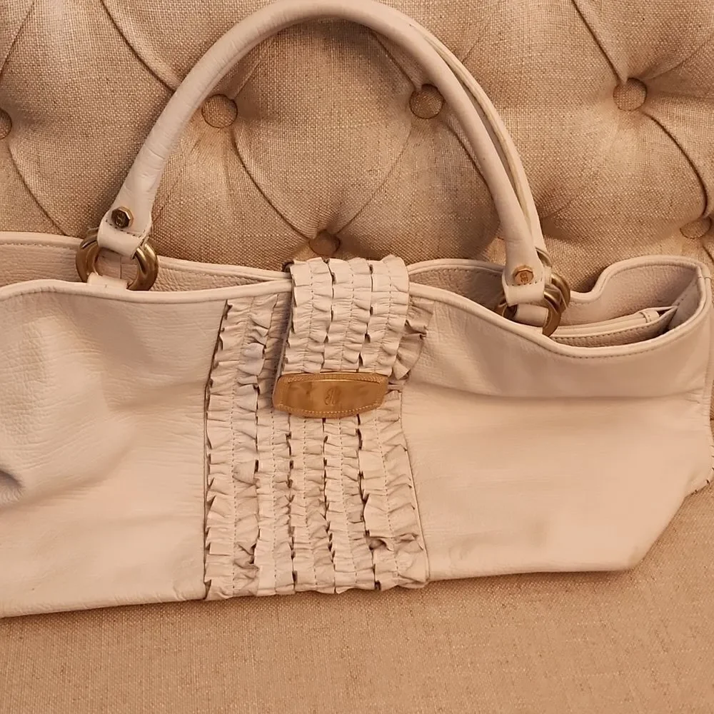 Bill Blass Off White Ruffled Shoulder Bag Purse